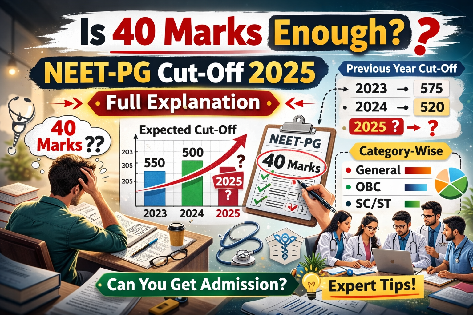 Is 40 Marks Enough? Students: NEET-PG Cut-Off 2025 explicación